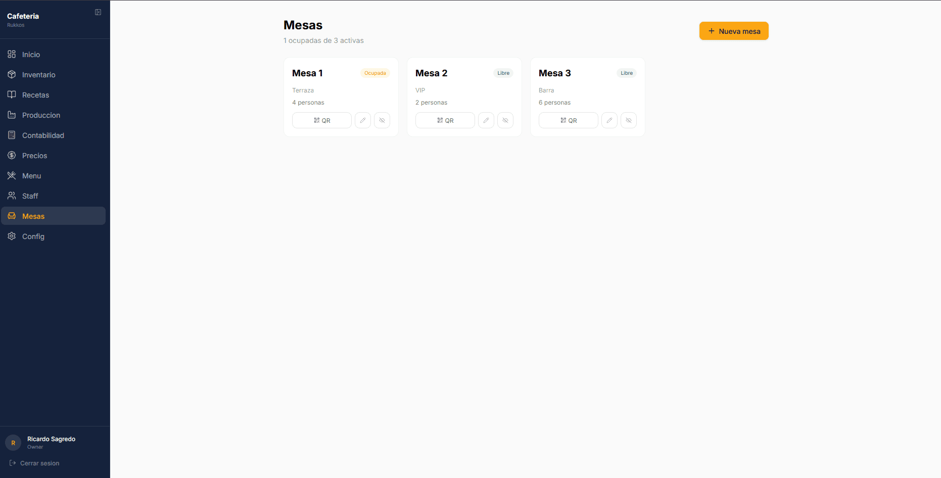 Gestion de mesas en tiempo real